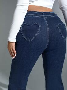 SHEIN ICON Hơn Cao eo Cắt Thô Quần ống loe - Màu xanh lam - Xem 4