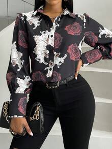 SHEIN Slayr In hoa Nút phía trước Áo sơ mi - Nhiều màu - Xem 5