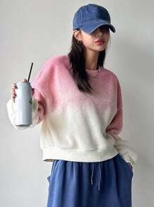 DAZY Ombre Drop Shoulder Oversized Sweatshirt,Fall Clothes - Pink - View 4