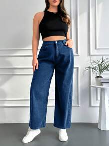 RueChic Jeans a vita alta con gamba ampia, taglie comode - Blu - Visualizzare 5