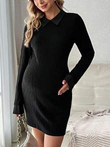 SHEIN Maternidad Vestido ajustado unicolor - Negro - Ver 4