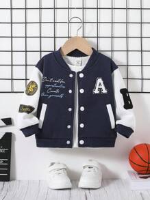 SHEIN Đứa bé trai Đồ họa Khẩu hiệu Khối màu Áo khoác Đại học Without Tee - Nhiều màu - Xem 4