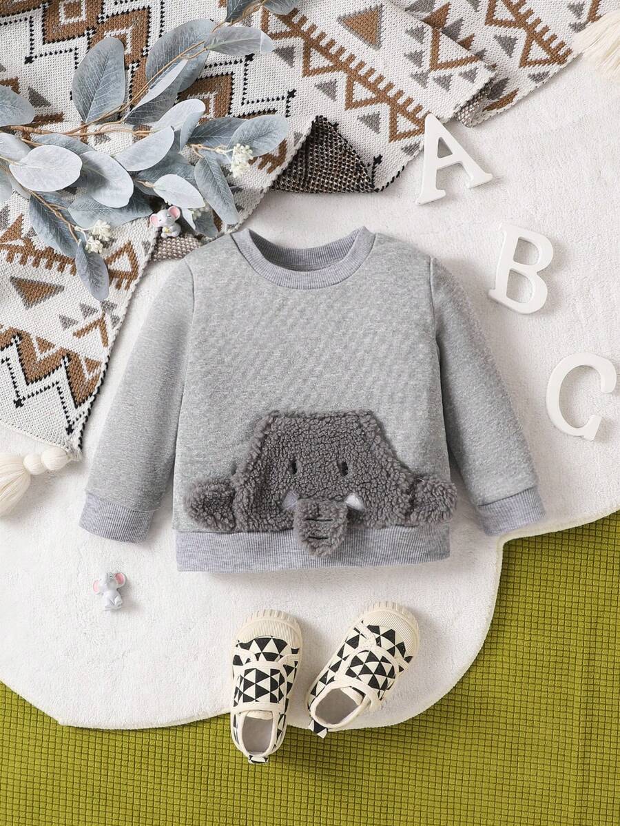 Áo nỉ dài tay in hình voi thường ngày cho bé trai, Thu/Đông - Xám - Xem 1