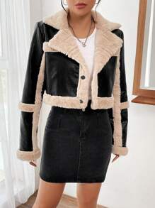 Muchica Teddy Lined PU Leather Jacket - Black - View 1