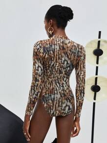 Maija Allover Print Mock Neck Slim Fit Bodysuit - Multicolor - View 2