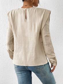 SHEIN Frenchy Solid Keyhole Back Button Detail Blouse - Apricot - View 2