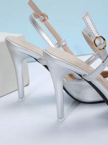 Fall/Winter 2025 Women's Pointed Toe High Heels, New Spring/Summer Fashion Open Heel Pumps, Suitable For Dates, Casual Outings, Commute, Banquets And Parties, Elegant, Party Outfits - Silver - View 4