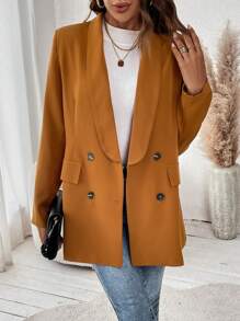 SHEIN Frenchy Khăn quàng Đôi ngực Áo vest - gừng - Xem 6