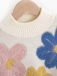 SHEIN Tween Girl Floral Pattern Mock Neck Sweater - Apricot - View 4