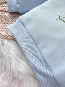 嬰兒女孩花卉圖案3D貼花長袖運動衫和長褲套裝,2入組,適用於秋冬 - 淺藍色 - 查看 6