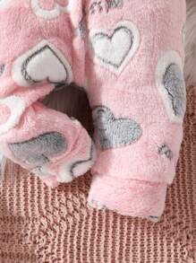 SHEIN 女嬰愛心和字母圖案連帽絨毛連身褲 - 粉色 - 查看 6