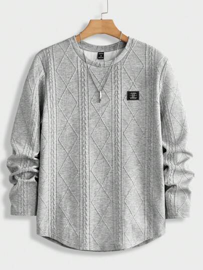 Manfinity BRENVOR Men Knitted Casual Round Neck Versatile Daily Gray Long Sleeve T-Shirt, Couple Things