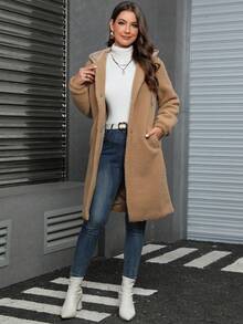 RELISH NOLESS Slant Pocket Hooded Teddy Coat - Camel - View 4