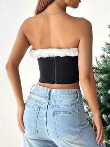 SHEIN EZwear Trang trí Fuzzy Ống ngọn - Đen và trắng - Xem 2