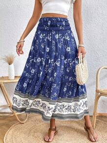 SHEIN VCAY 印花荷葉邊半身裙