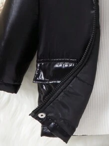 Áo khoác đệm lót giữ nhiệt có mũ trùm đầu cho bé trai không có áo len - màu đen - Xem 4