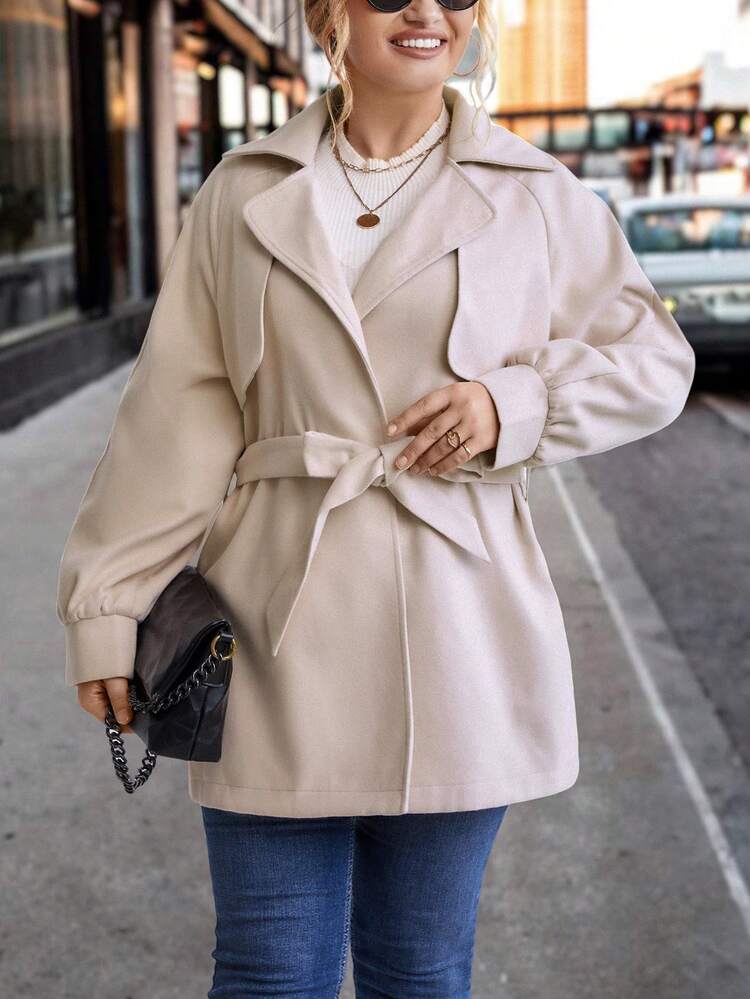 Plus Lapel Neck Belted Overcoat