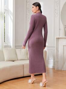 Modelyn Mock Neck Pocket Patched Sweater Dress Fall Cloth For Women