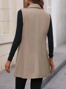 SHEIN Essnce 人字形印花青果領單釦背心大衣 - 彩色 - 查看 2
