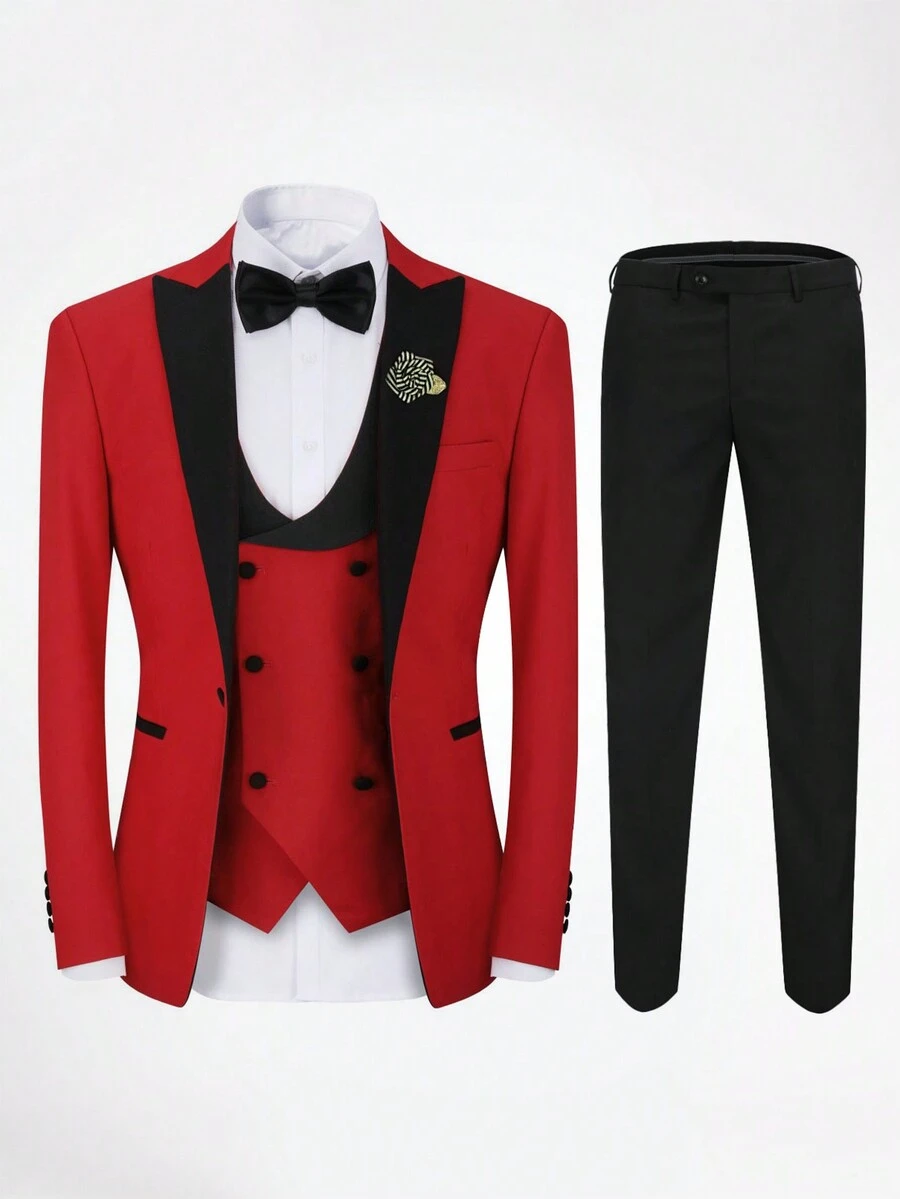 CLOUDSTYLE Men's Elegant Suit Set - Red - View 1