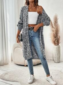 SHEIN Frenchy Thuốc nhuộm Không gian Thả vai Áo len Duster - Xám - Xem 3