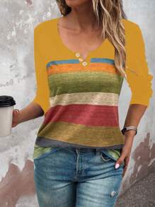 SHEIN LUNE Khối màu Cổ có Lỗ hổng Áo thun - Nhiều màu - Xem 4