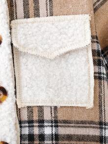 男嬰格紋印花毛絨內襯翻蓋口袋外套無毛衣