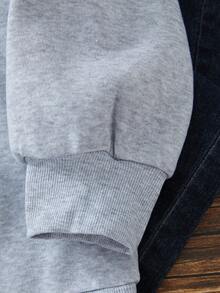 SHEIN EZwear Đồ họa Chữ cái Lót nhiệt Áo nỉ - Xám - Xem 5