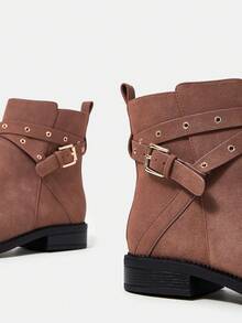 時尚扣飾裝飾的女性經典靴 - 咖啡棕 - 查看 4