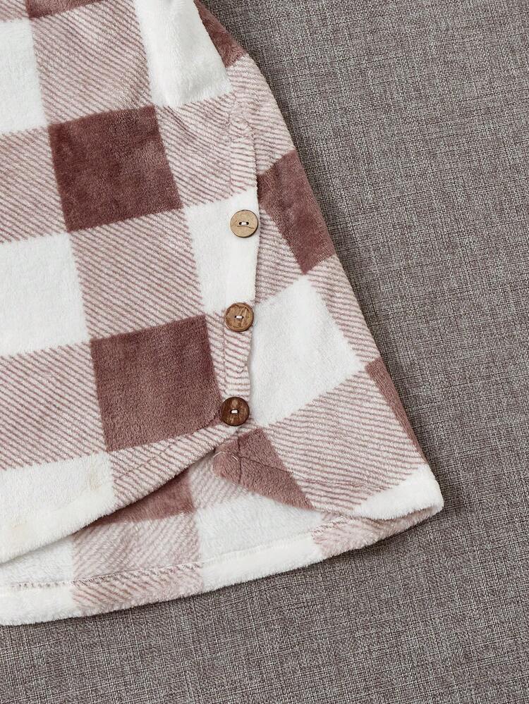 Plus Buffalo Plaid Print Hooded Fleece Coat Fall Cloth For Women