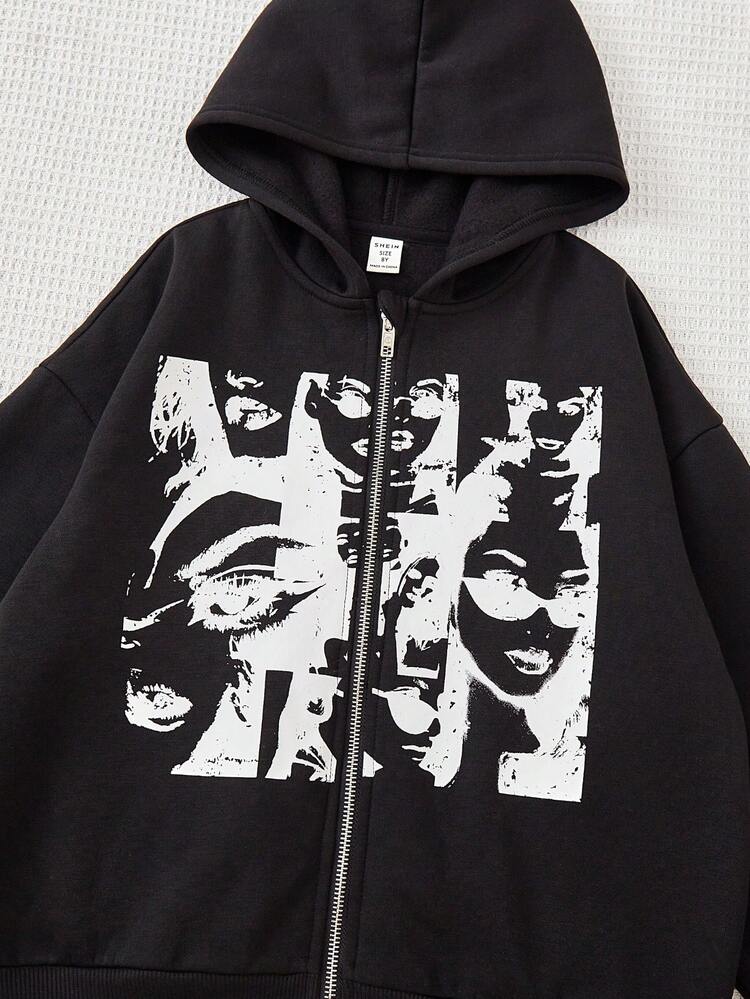 Tween Girl Figure Graphic Zip Up Sweatshirt