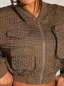 SHEIN SXY Flap Pocket Drop Shoulder Crop Jacket Party - Army Green - View 6