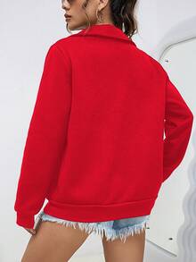 SHEIN EZwear 拉鏈開襟插肩袖運動衫 - 紅色 - 查看 2