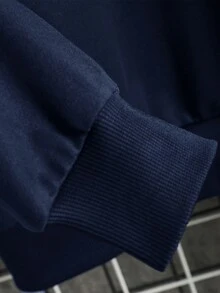 Conjunto De Sudadera Con Capucha Y Pantalón De Chándal Con Gráfico Y Eslogan Para Hombre - Azul Marino - Ver 4