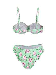 Women's Flower Print Frilled Bikini Set Summer Beach - Multicolor - View 4