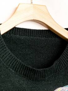 EMERY ROSE Áo len chui đầu tay dài thêu hoa và chim, thích hợp cho mùa thu đông. - màu đen - Xem 3