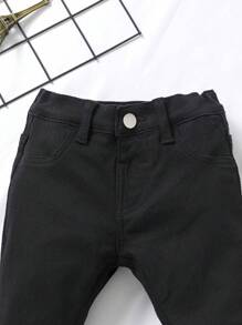 Baby Boy Solid Slant Pocket Button Detail Jeans - Black - View 5