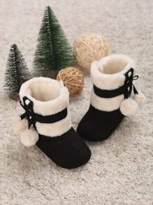 适合 0-1 岁婴儿的冬季保暖软底鞋 - 黑色 - 查看 5