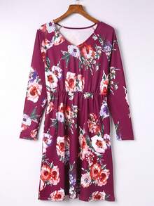 Floral Print Dual Pocket Dress - Hot Pink - View 6