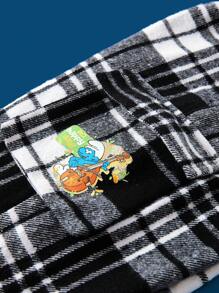 SHEIN X The Smurfs Tween Boy Letter & Cartoon Graphic Hoodie & Plaid Pants - Multicolor - View 7