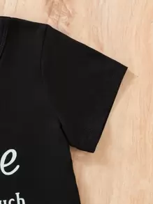 SHEIN 男嬰標語圖案T恤 - 黑色 - 查看 5