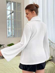 SHEIN MOD Plus Zip Up Flounce Sleeve Jacket - White - View 2