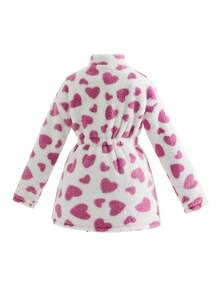 Teen Girl 1pc Heart Print Drop Shoulder Elastic Waist Reversible Coat - Multicolor - View 7