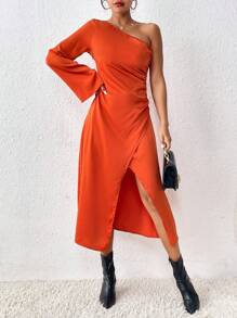 SHEIN LUNE Robe Asymétrique Manches Trompette - Orange - Voir 6