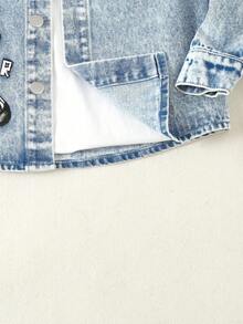 男小童恐龍印花翻蓋口袋牛仔襯衫不帶T恤 - 中等水洗藍 - 查看 3