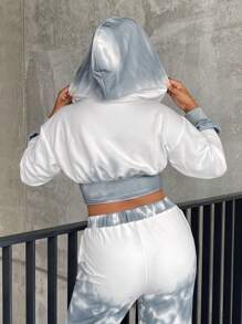 SHEIN X GiudiceGirls Solid Hook And Eye Crop Hoodie - Dusty Blue - View 5