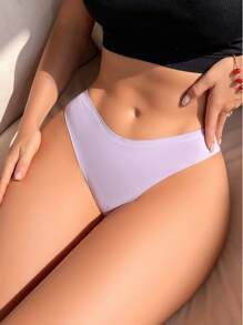 花朵蕾絲剪裁蝴蝶結後背內褲 - 淡紫色 - 查看 2