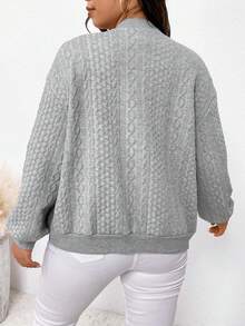 SHEIN Frenchy 大碼落肩袖拉鏈開襟飛行員夾克 - 灰色 - 查看 2