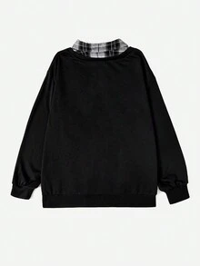 SHEIN EZwear Letter Graphic Drop Shoulder 2 In 1 Sweatshirt - Black and White - View 2