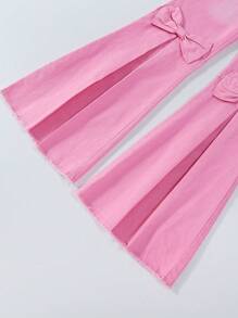 SHEIN Explorewe Tween Girl Bow Detail Flare Leg Jeans - Pink - View 3
